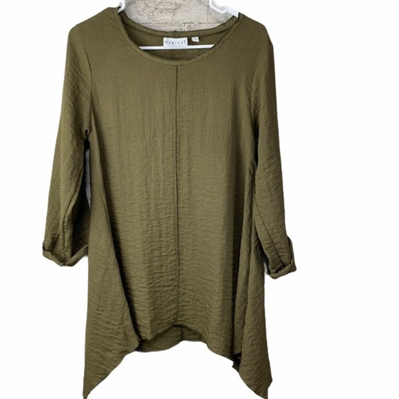 Habitat Tops Habitat Lagenlook Olive Green Asymmetrical Hem Tunic